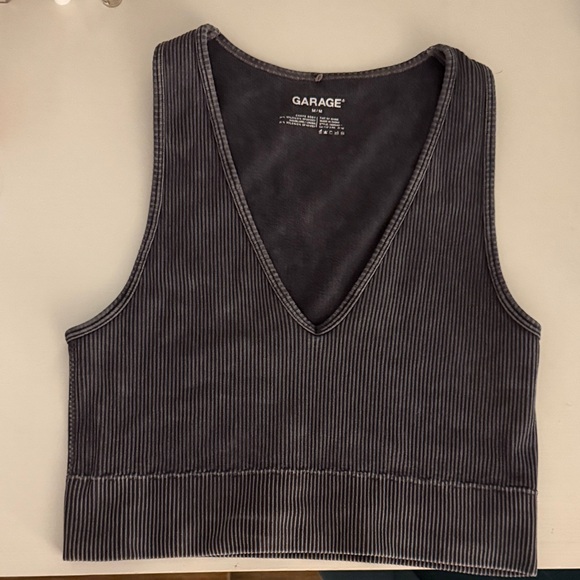 Garage Women's Charcoal Ribbed V-Neck Tank Top - Picture 1 of 4
